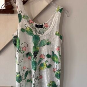 Cactus Print Tank Top with Green and Pink Accents